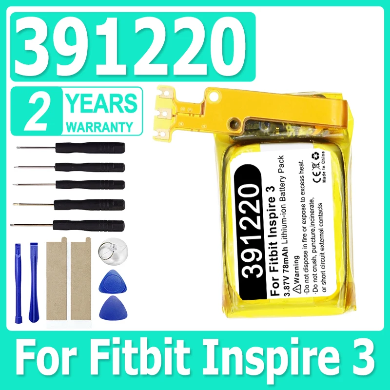 High Quality 78mAh 3.87V 391220 New Battery For Fitbit Inspire 3 III Smart Watch Batterie + Free Tools