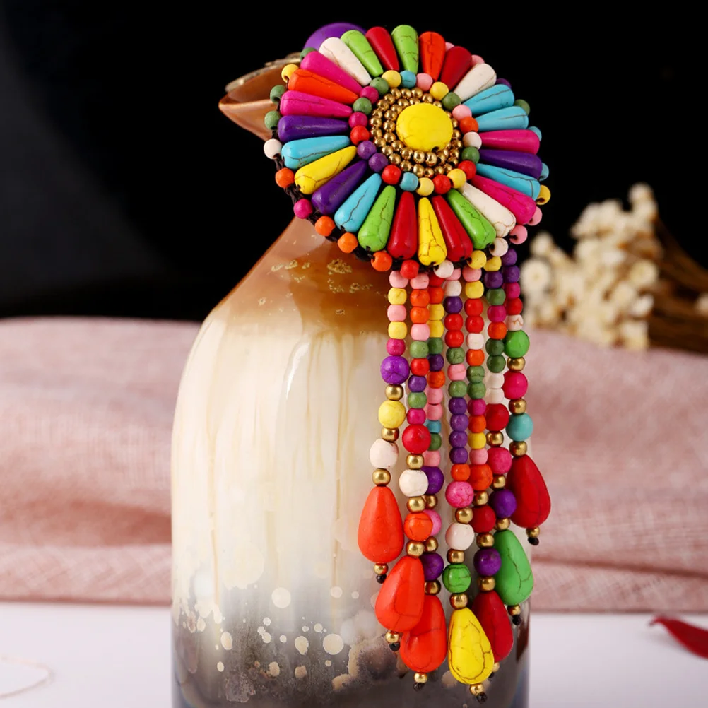 

1Pcs Hand Knitting Key Ring Pendant Ethnic Style Compact Durable Bag Pendant Flower Key Chain Bag Hanging Decors