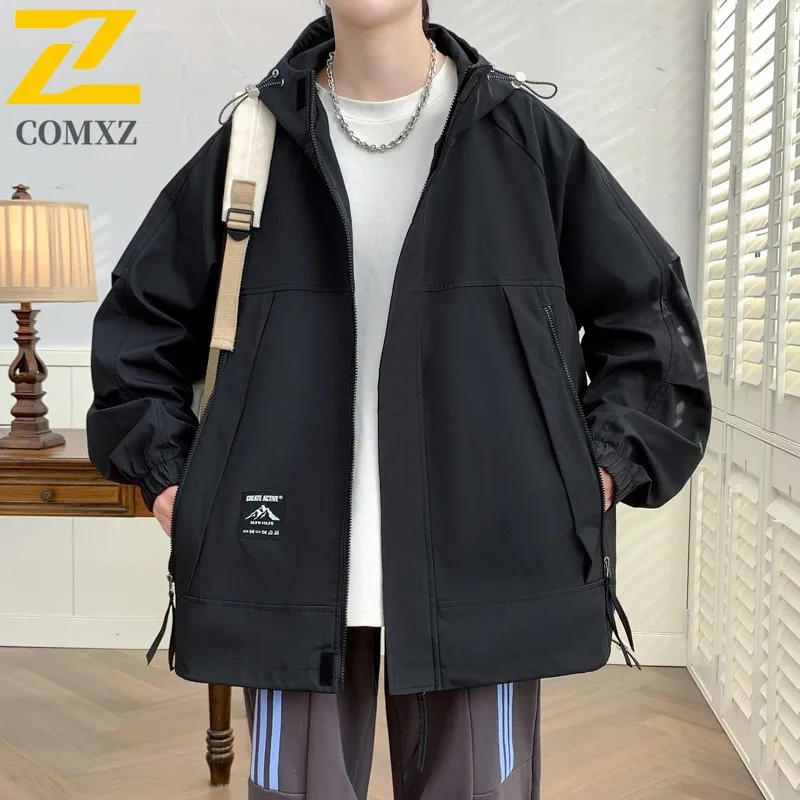 

COMXZ Куртка больших размеров, повседневная ветрозащитная куртка с капюшоном для кемпинга, износостойкая легкая осенняя ветровка для приключений