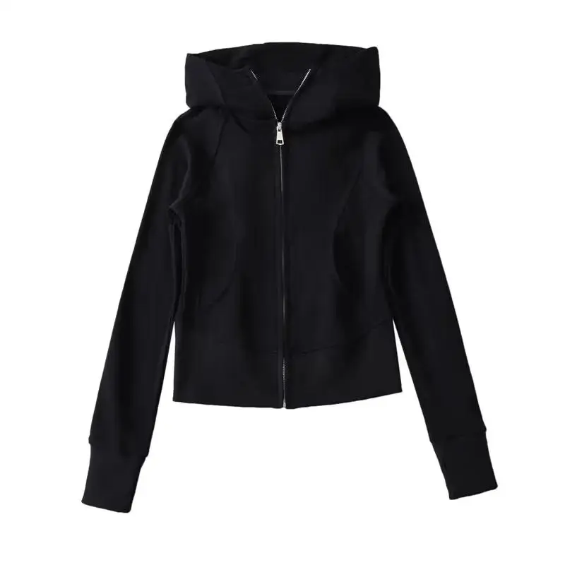 American Sle Fitn Sportswear Hoodie Women's Retro Slim Wide Waisand Anti-Aging Zipper Hat Sweatirt with kets