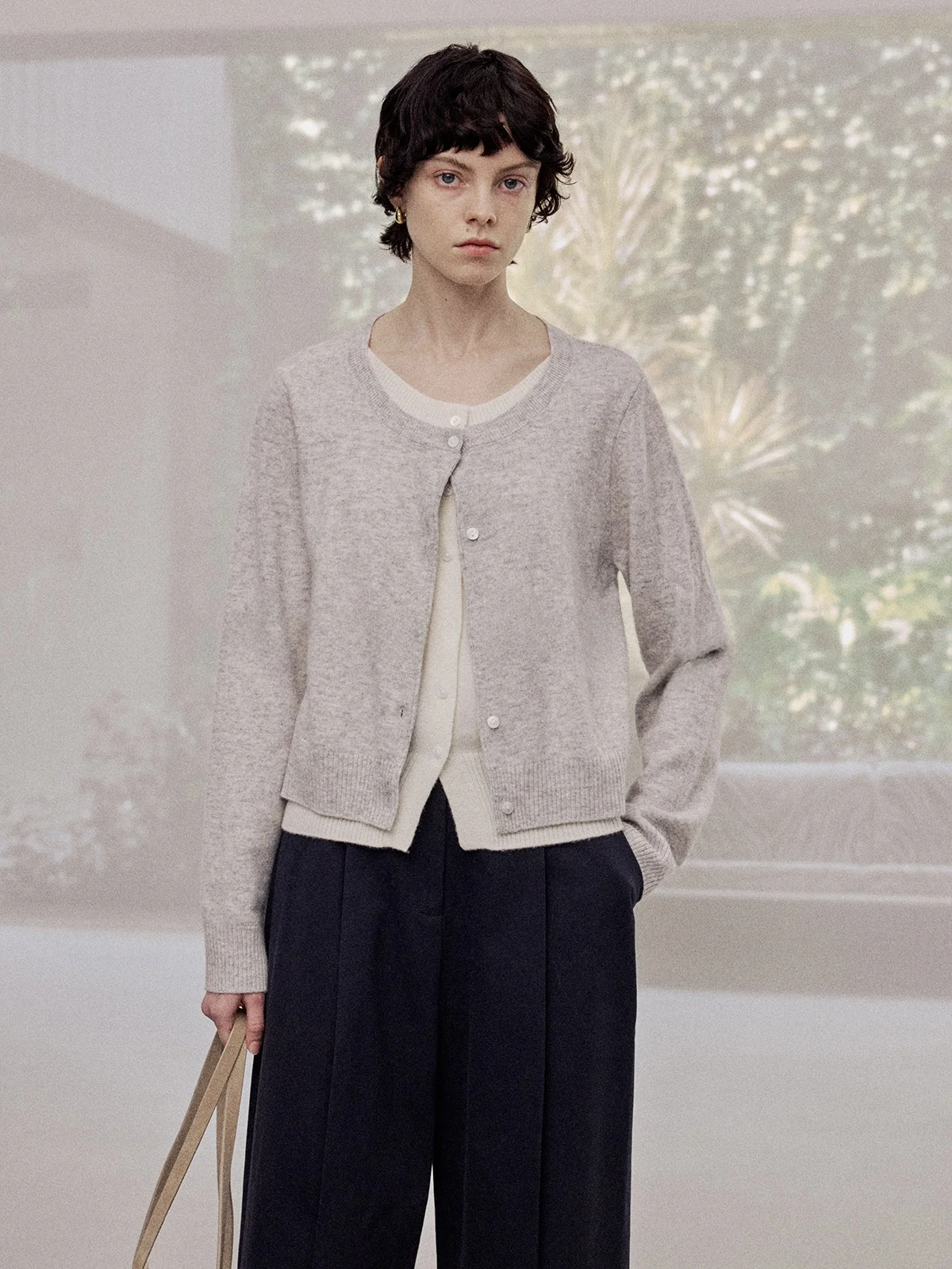 

Warm Range Women's Woolen Knitted Cardigan round Ne Color Blo Sle Commute Friendly Faionable Single Piece Winter Wear