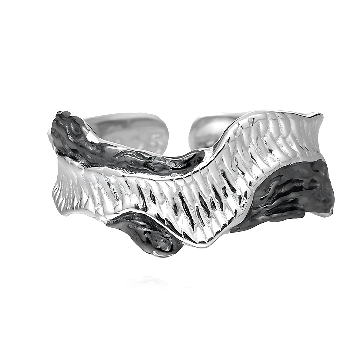

Niche & Unique Minimalist Aesthetic Chic Monochrome Textured S925 Sterling Silver Open Ring for Women