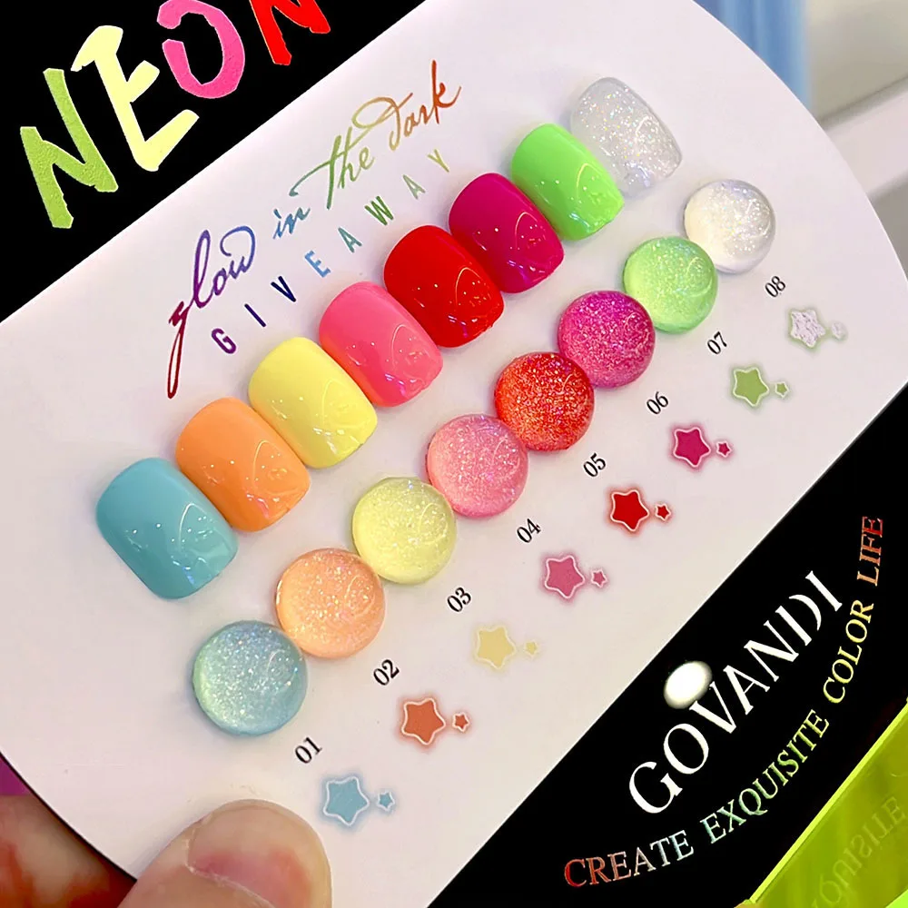 8 個発光ジェルネイルポリッシュセットダーク蛍光 UV LED ジェルとカラーサンプル半永久ソークオフジェルワニス 15 ミリリットル