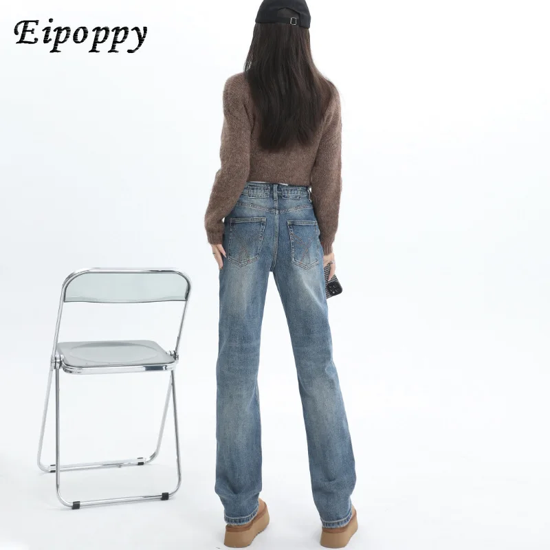 Женские брюки, новые популярные узкие прямые джинсы в американском ретро стиле с высокой талией для осени и зимы