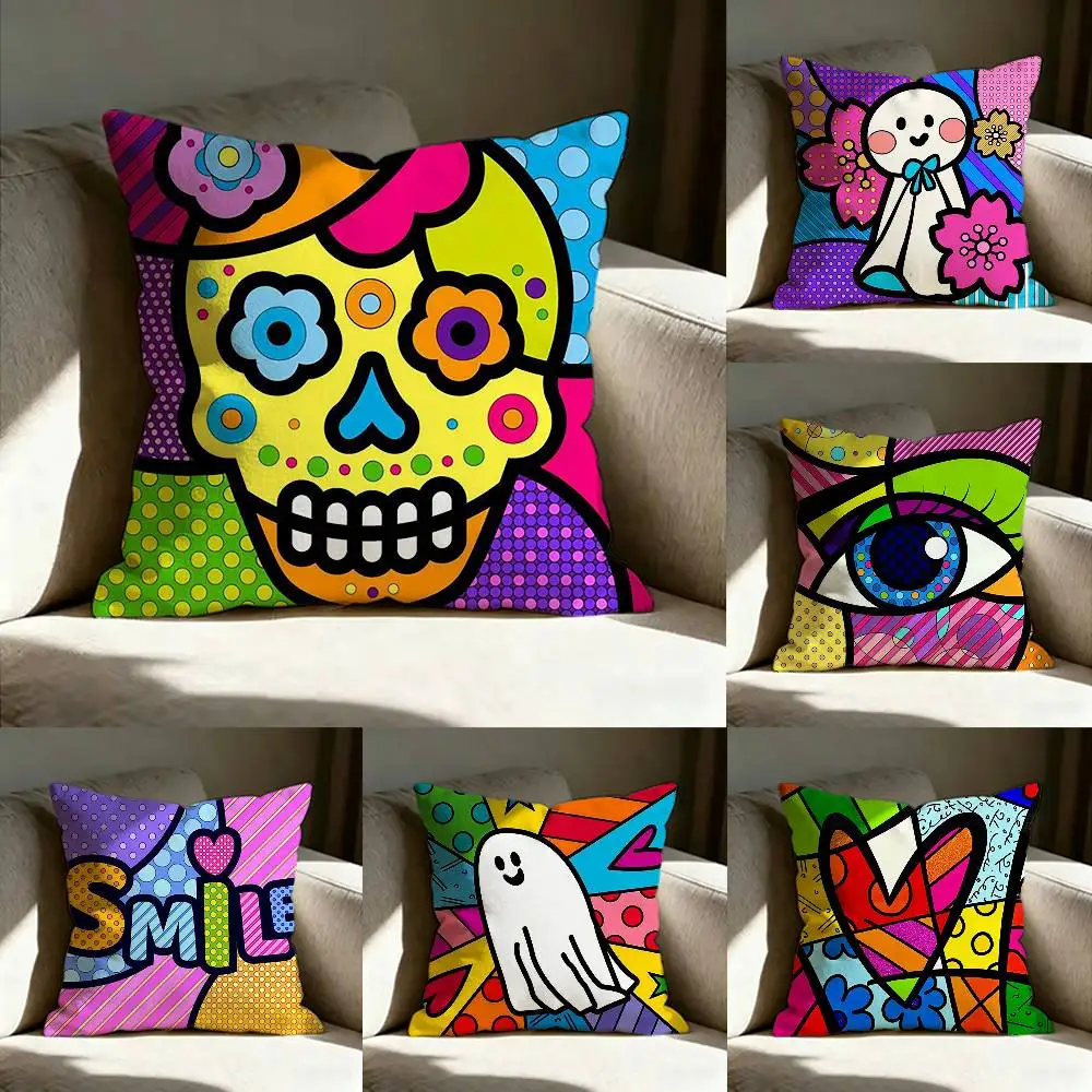 

B-BrittoES Happy Art Movement Pillow Case Living Room Sofa Cushion Cover Suitable For Home Bedroom Room Decoration
