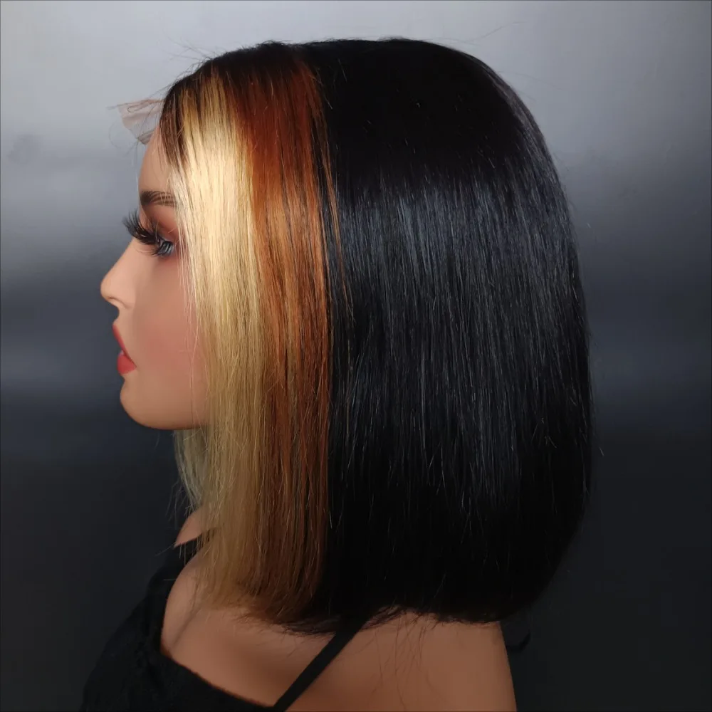 #27 #8 Mixed Color Human Hair Wig 2x6 Kim Closure Bob Wig 210% Density Deep Part Closure Wig Vietnamese Hair 12A Grade