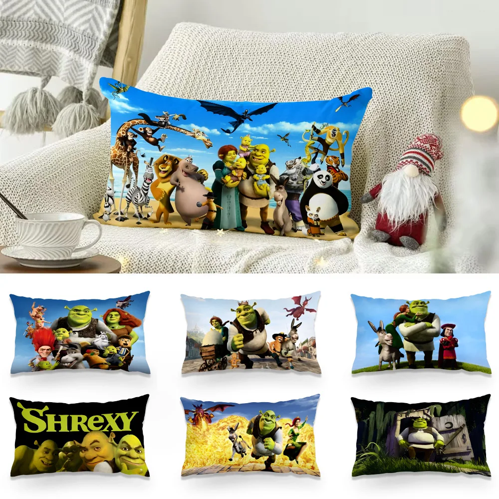 Rtoon Funny S-Shreks Pillow Covers Cartoon Sofa Decorative Home Double-sided Printing Short Plush Cute Cushion Cover