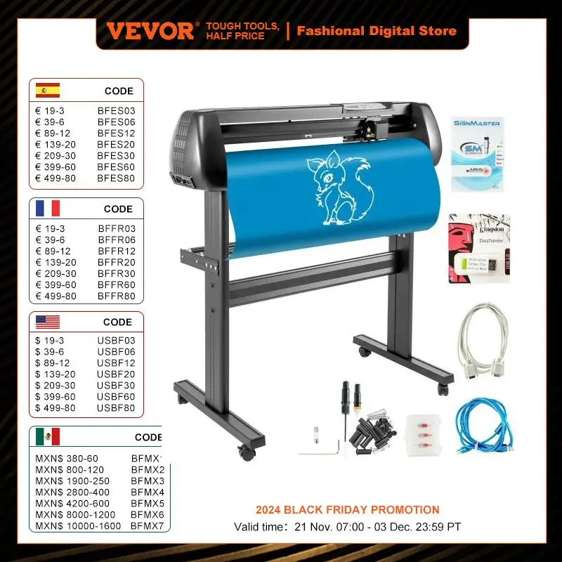 

VEVOR 34 Inch Vinyl Cutting Plotter Cutter Machine with 3 Blades & SIGNMASTER Software Kit for Sign/Drawing/Decoration/Sticker