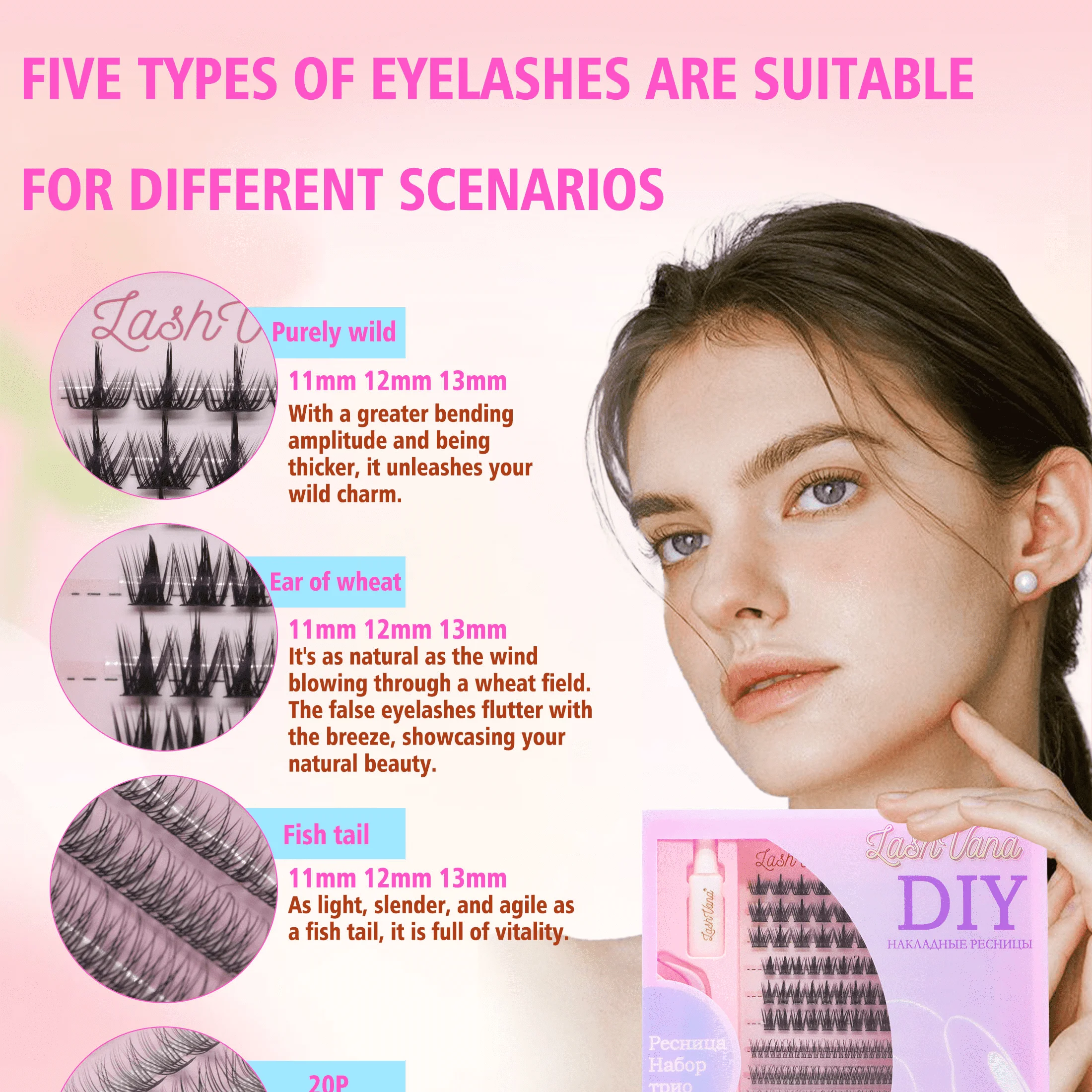 285-Cluster-DIY-Wimpernverlängerungsset, 5 gemischte Stile mit KLEBER-Pinzette, weiches Curling, langlebige falsche Wimpern für Cosplay, täglich