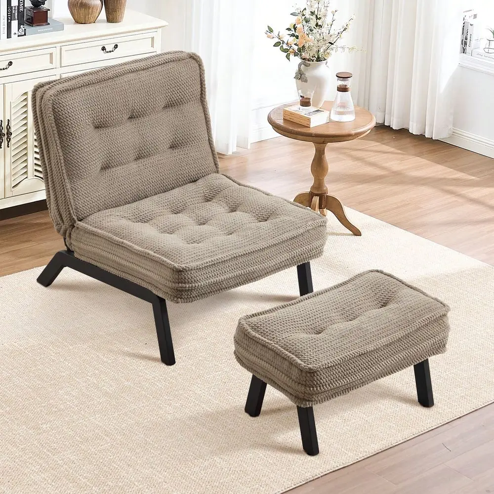 Accent Chair With Ottoman, Armless Lounge Chair For Bedroom And Living Room, Comfortable Padded Seat With Wood Legs, Modern Ind