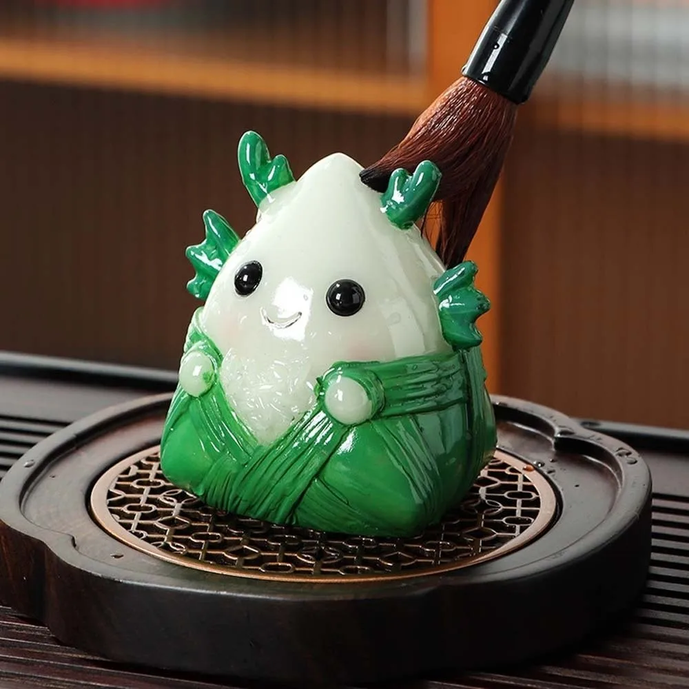 The Tea Favors Tea Pet Zongzi Sculpture High Temperatures Green Resin Rice Dumpling Statue Chinese Style Blessing
