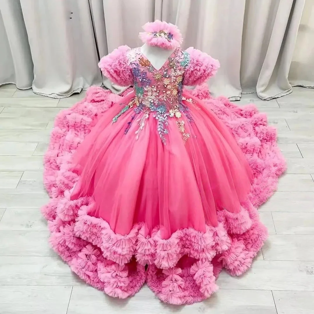 

Custom Luxury Flower Girl Dress With Train For Wedding Formal Pageant Gown Elegant Princess Dress For Kids Birthday Party
