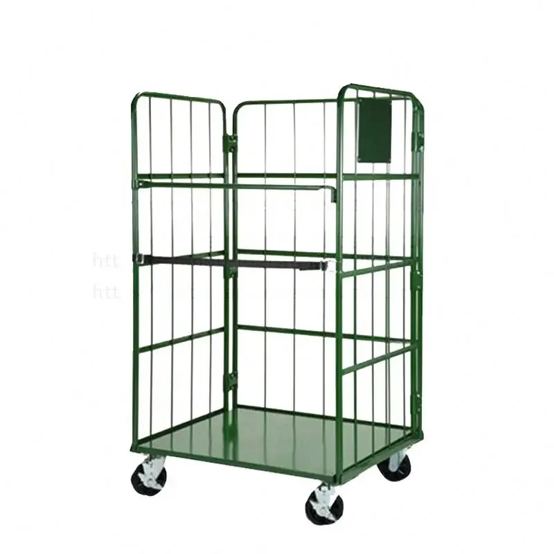 Good Quality Wire Mesh Security Carts Steel Folding Trolleys Transport Rolling Cart Cage Trolley