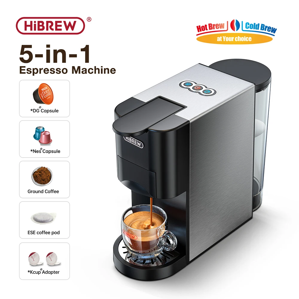 5 in 1 Coffee Machine 19 Bar Pressure Cold/Hot Mode Coffee Maker, LED Indicator,1000ml Water Tank, Anti-dry Protection