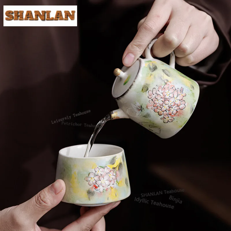 Hand-painted Hydrangea Teapot Creative Tea Infuser Pot Household Tea Maker Kettle With Ball Hole Oolong Tea Drinkware Gifts