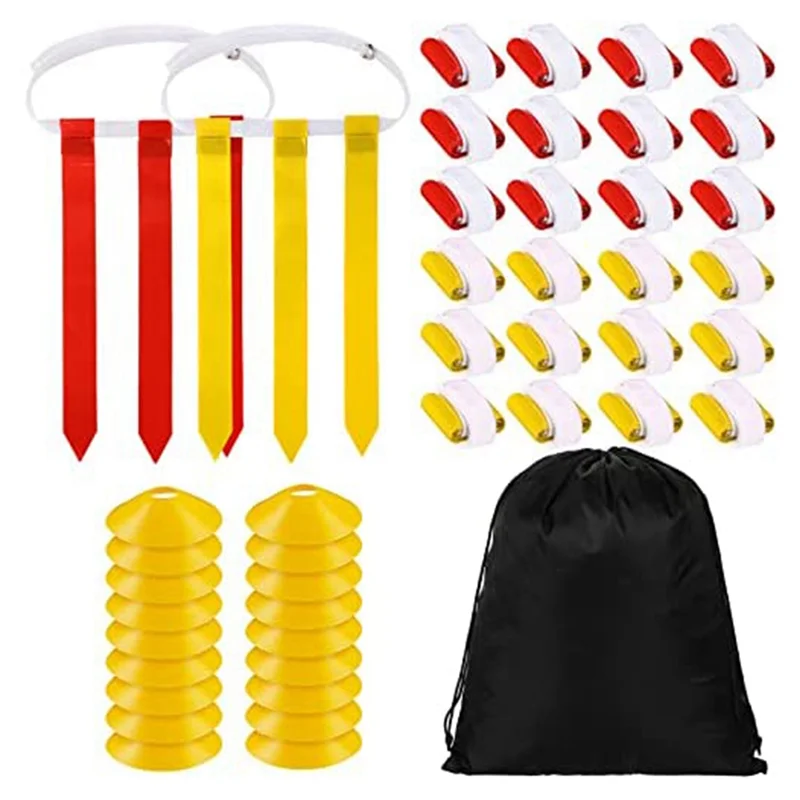 

Hot!24 Players Flag Football Belts And Flags Set,Includes 24 Belt,72 Flags 18 Cones With Carrying Bag For Teens Training