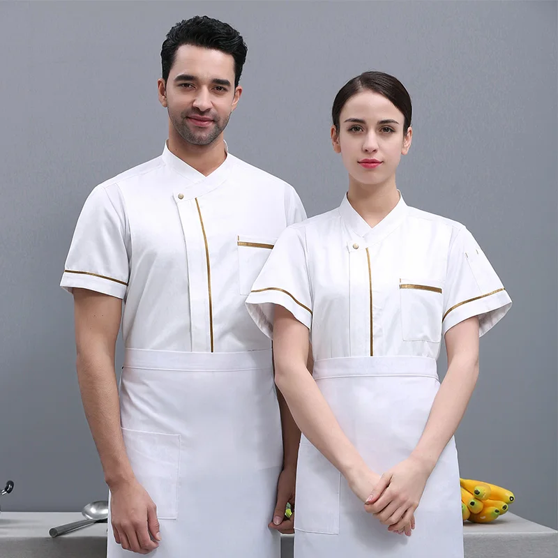 Unisex Chef Coat Short Sleeve Chef Jacket for Men Women Black White Blue Uniform Restaurant Kitchen Cooking Work Clothes