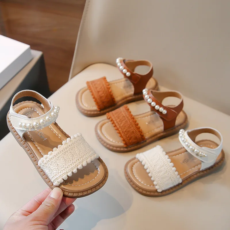 Baby girls sandal soft bottom princess sandals children flat sandal 1-6years old kids summer shoes beach shoes brown beige white