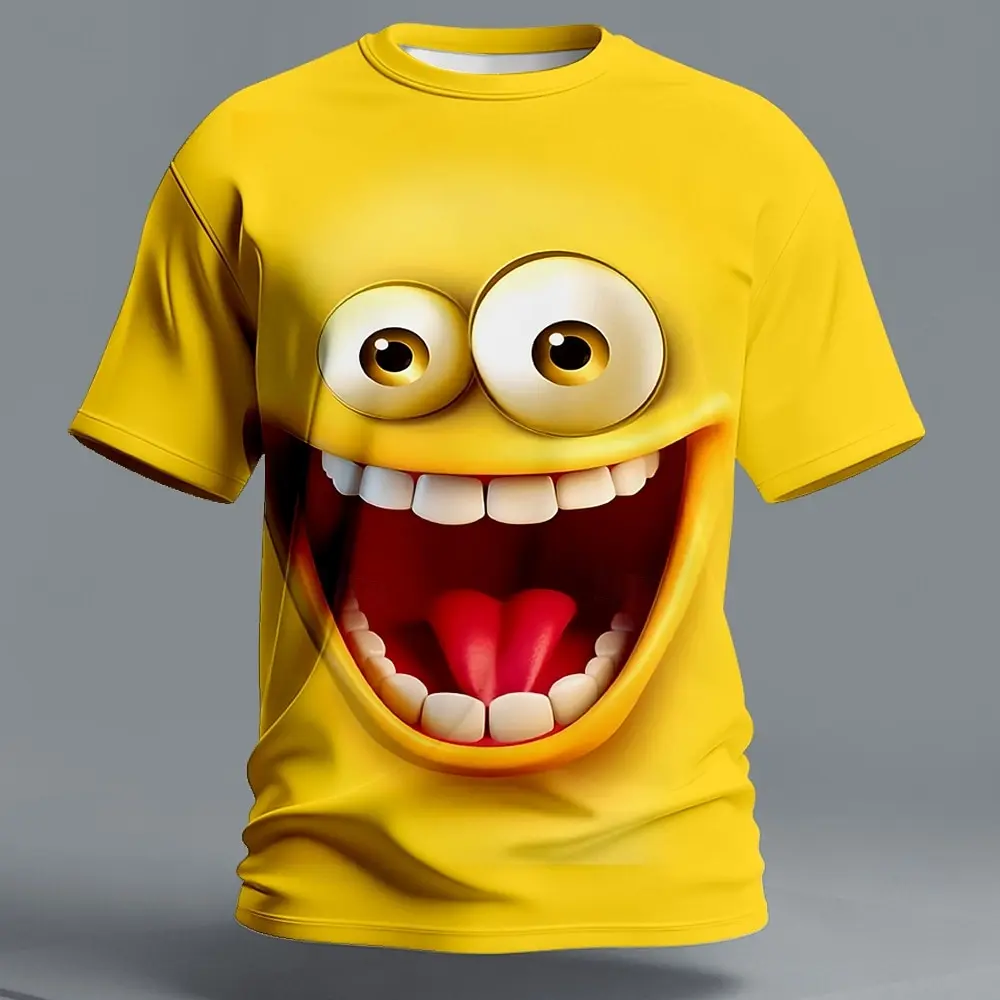 Men's 3D Funny Big Smile Face Print T-Shirt Hilarious Cartoon Expression Graphic Crew Neck Short Sleeve Tee
