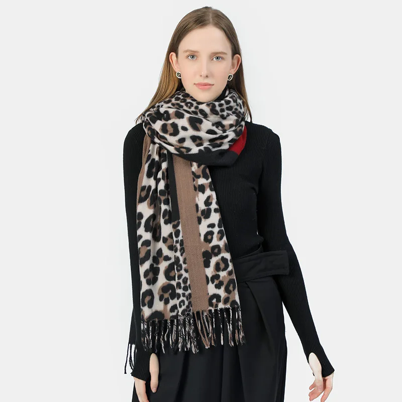 Winter New Leopard Print Scarf Women Warm Versatile Thickened Lengthened Imitation Cashmere Scarf Shawl Echarpe 4w964