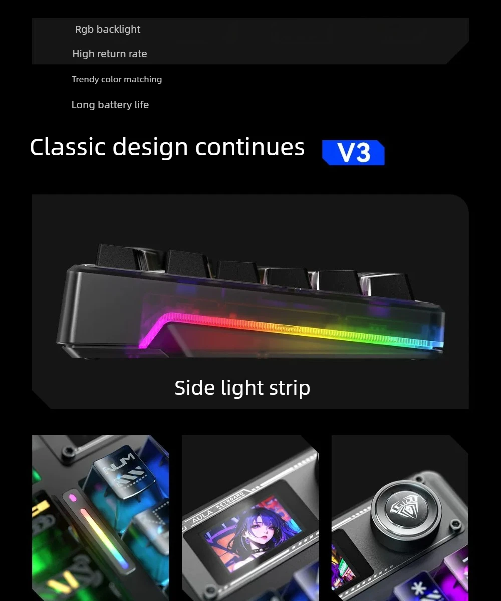 AULA F98proV3 Mechanical keyboard transparent keycaps wireless PC RGB bluetooth gaming accessories teclado 2.4G keyboards ipad