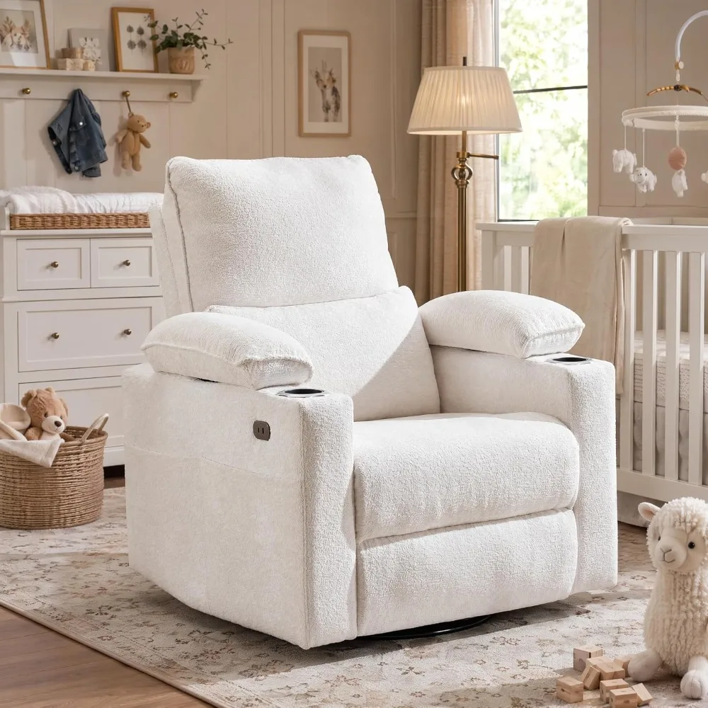 270° Swivel Rocker Recliner with Adjustable Armrests,Oversized Power Nursery Recliner with USB Port,Rocking Chair, Customized