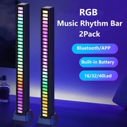 2pack RGB Music Rhythm Lights Thpe-C Charge Built-in Battery Rechargeable Music Levels Lamp 16/32 Led Pickup RGB Sound Light Bar