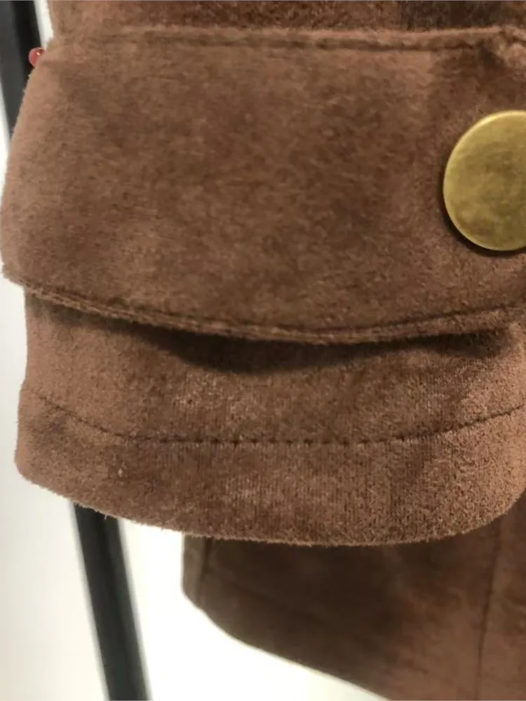 إمرأة جديد خمر الجلد المدبوغ التلبيب طوق واحدة الصدر ميدي طول سترة معطف 2025 الخريف الشتاء موضة خندق نمط ملابس خارجية #6