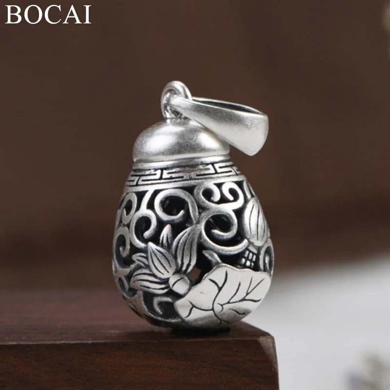 

BOCAI S990 Sterling Silver Charms Pendants for Women Men New Fashion Hollow Sachet Eternal Rattan Lotus Jewelry Free Shipping