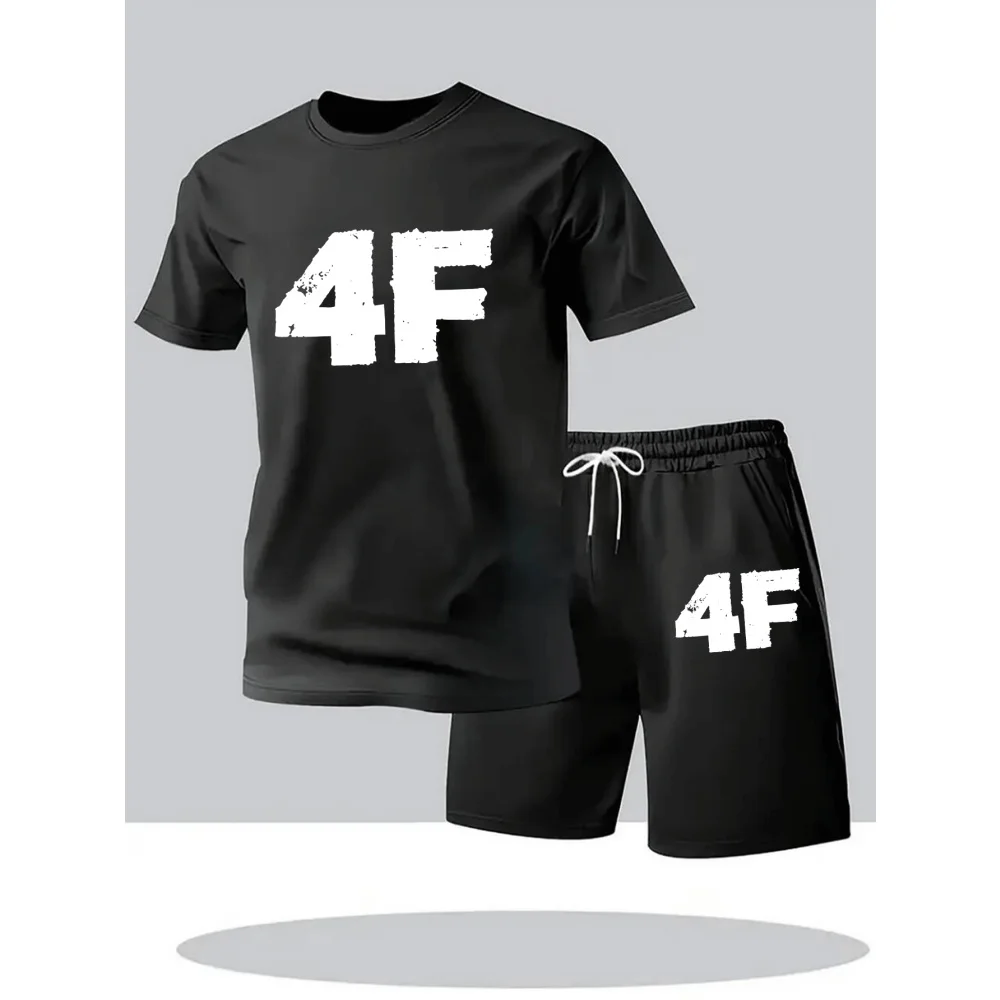 

Summer Men's Quick Drying Casual Short Sleeved T-shirt and Shorts Set, Urban Street Fashion Running Sports Two-piece Set