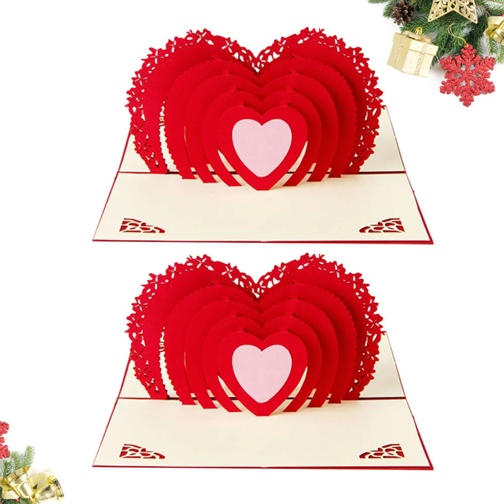 3D Heart Wedding Invitation Cards 2Pcs Elegant Carved Pattern Eco Friendly Greeting Cards for Couples