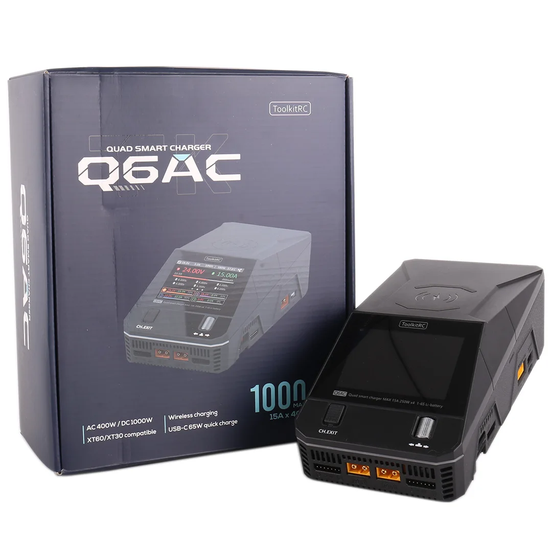 ToolkitRC Q6AC Lithium Battery Balance Charger Model Airplane Model 1000W 15A 4-Way 1-6S