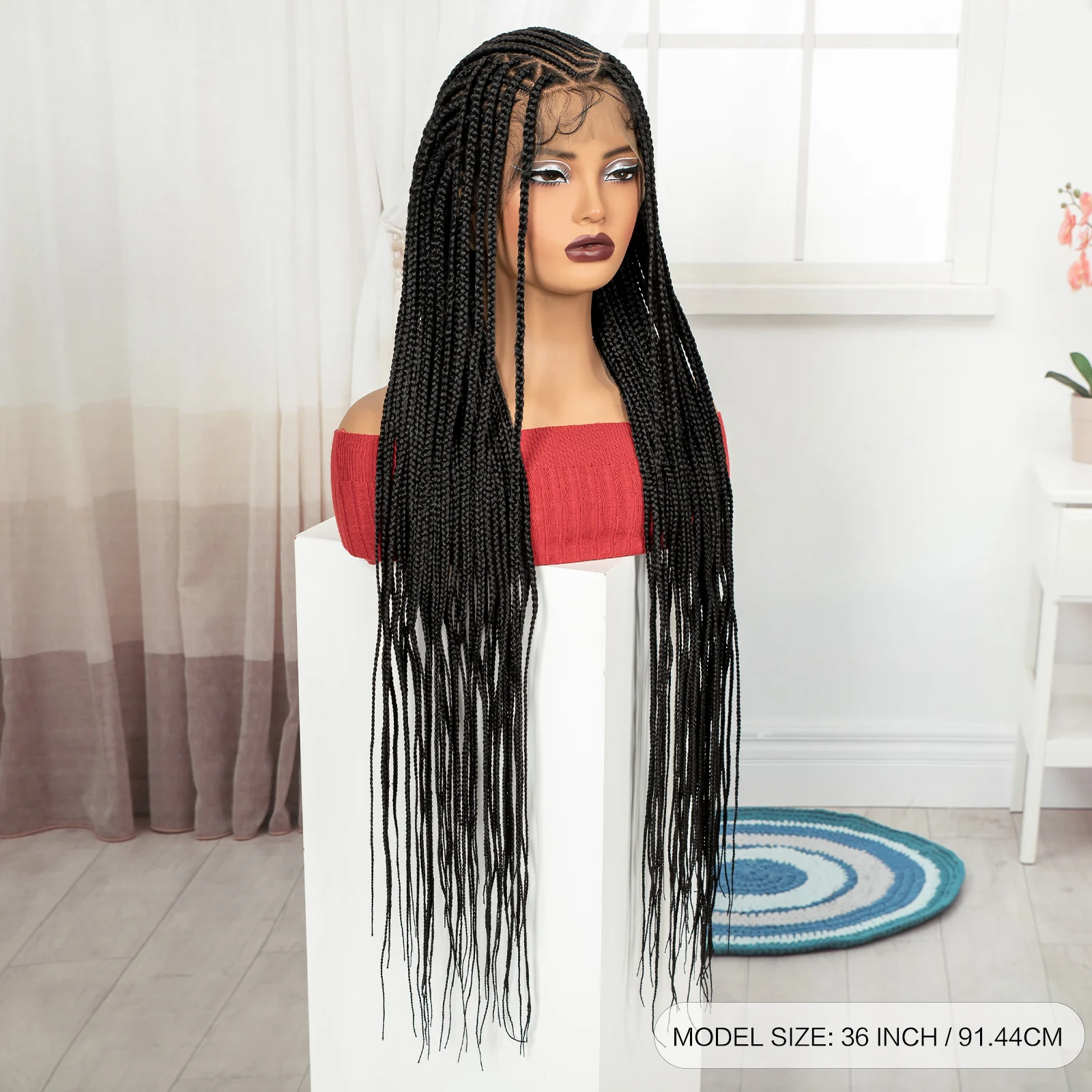 Cornrow Braided Wigs 36in Synthetic Full Lace Braiding Hair Wigs Knotless Lace Frontal Braids Wig with Baby Hair for Black Women