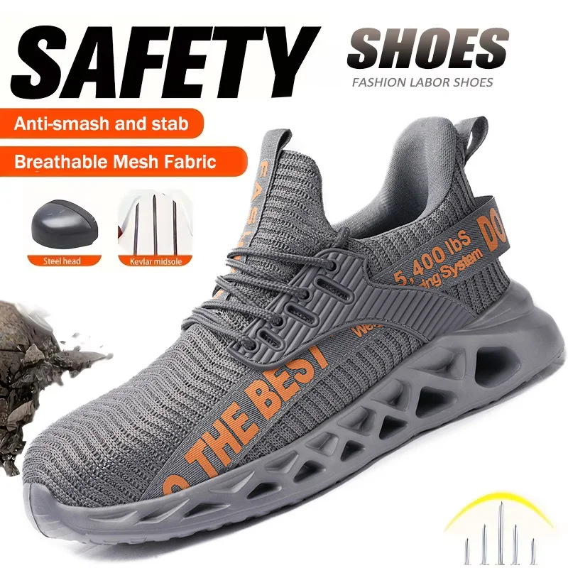 

Steel Toe Protective Safety Shoes Men Anti-Smash Anti-Puncture Functional shoes Fashion light Work Sneakers Men Safety Shoes