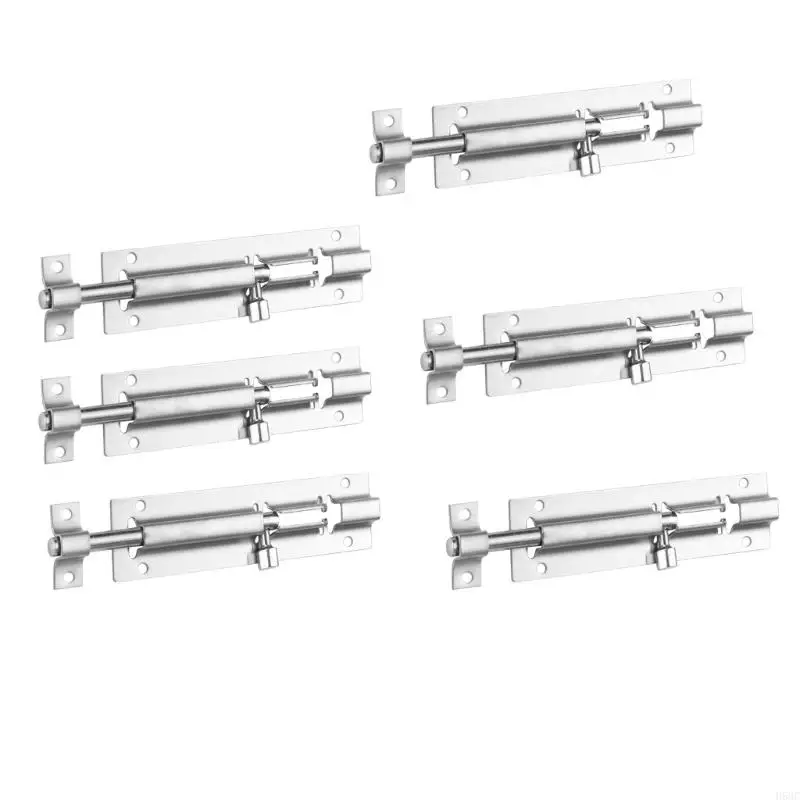 

H58C 6Pcs Stainless Steel Door Lock Sliding Bolts Latches Hasp Hardware Heavy Duty Garden Shed Sliding Lock Easy to Install
