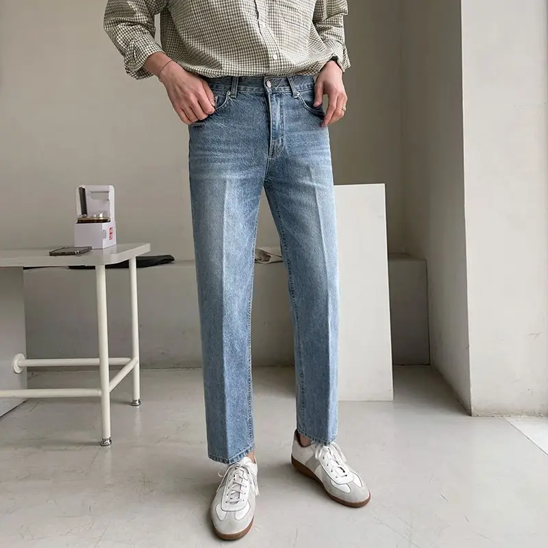 Wysokiej marka jakości letnie elastyczny bawełniany męskie dżinsy do kostek cienki strój uliczny projekt spodnie dżinsowe Korea spodnie typu Casual H23