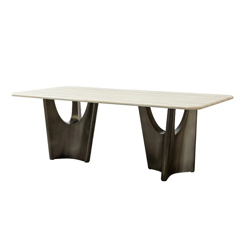Marble dining table light luxury rectangular luxury hotel restaurant dining table stainless steel dining table and chairs