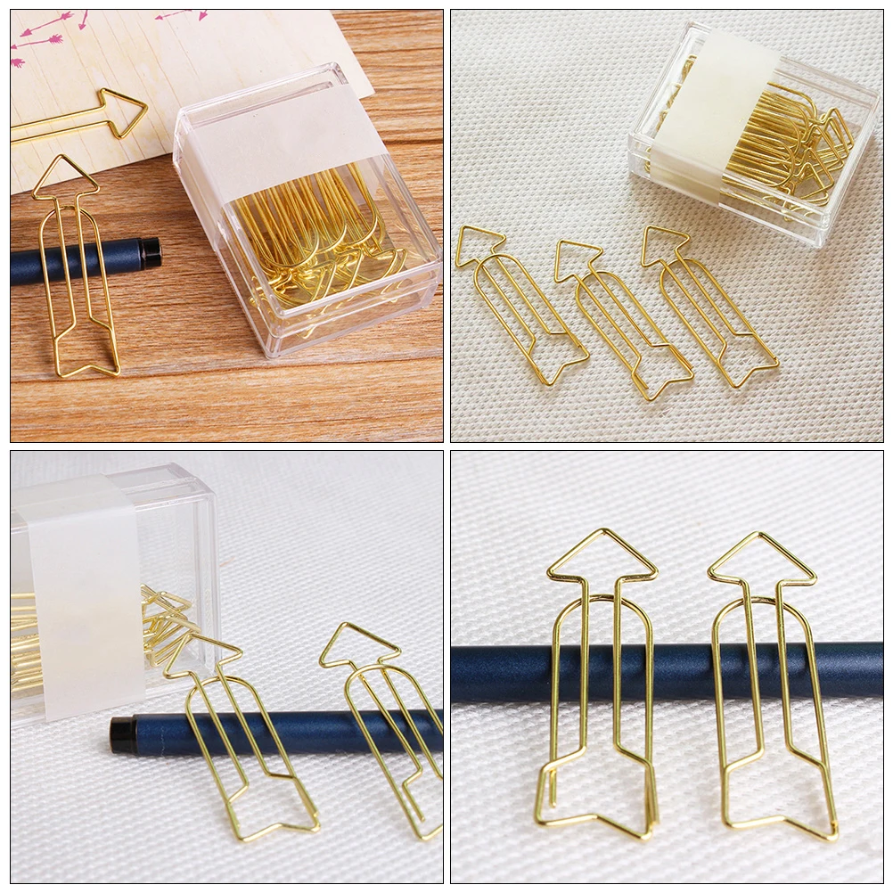 12pcs 12 Golden Clips Metal Bookmark Pins Elegant Color Note Office Folders Paper Arrow Shape Clips File Accessories