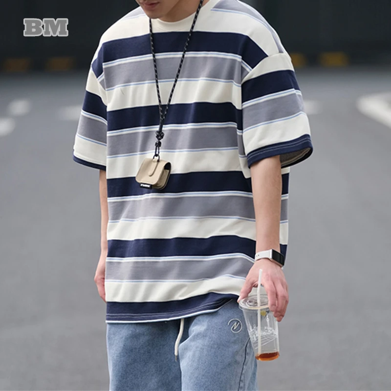 

Футболка мужская полосатая в стиле хип-хоп с коротким рукавом