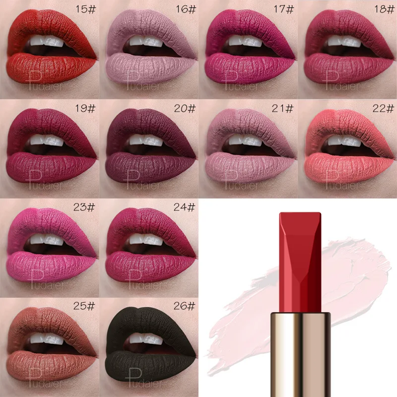 Pudaier Waterproof Velvet Matte Lipstick Makeup Easy To Wear Longstay Nude Lip Stick Long-Lasting Matte Lips Sexy Red Cosmetics