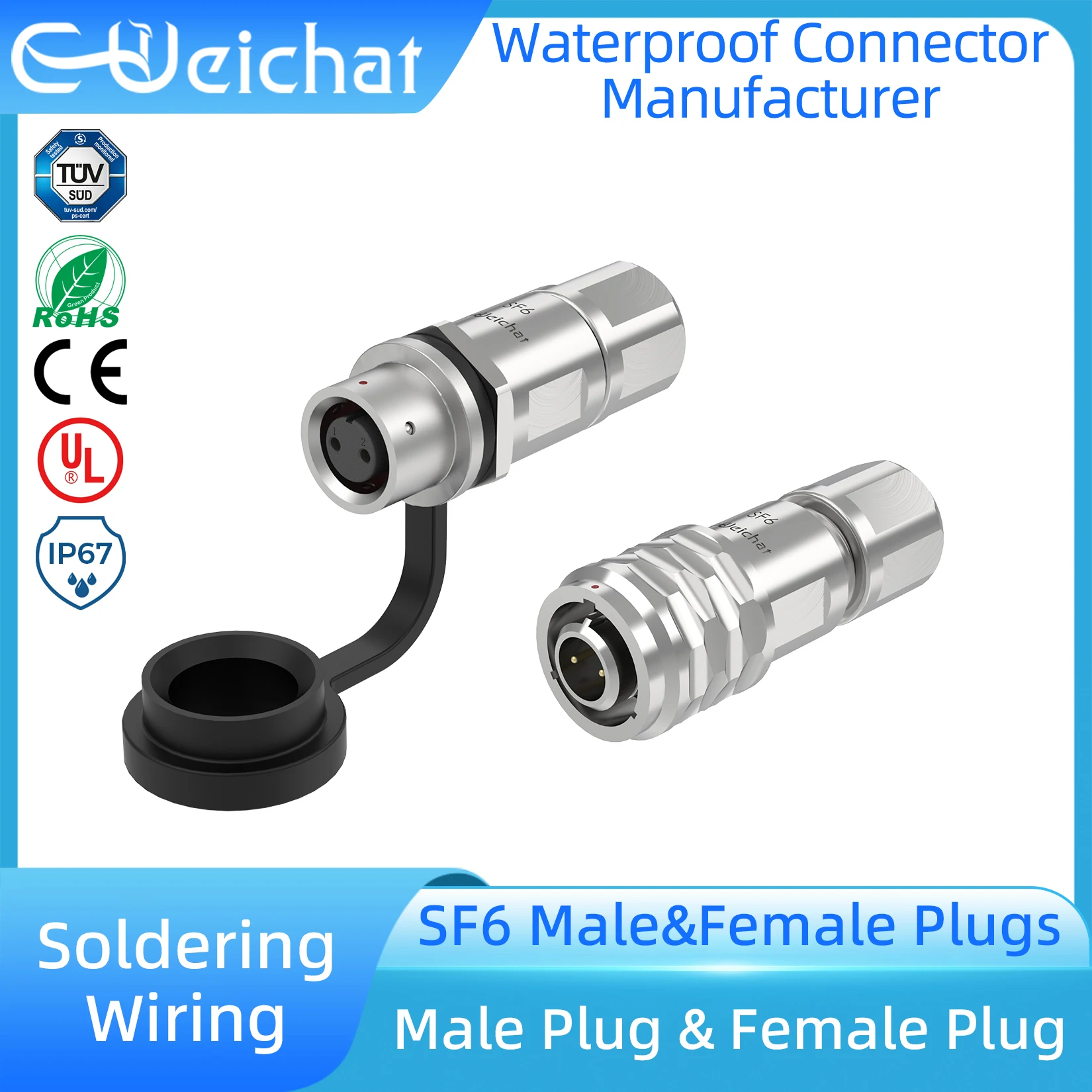 

SF6 IP67 Waterproof Connector 2 3 4 5 Pin Metal Male Female Plug Industrial Equipment Power Cable Connector