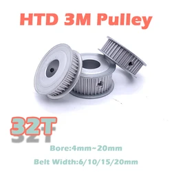 32T HTD 3M Timing Pulley Bore 4mm~20mm 32 Teeth 3M Synchronous Wheel Belt Width 6 10 15 20mm 32Teeth Aluminum HTD3M Timing Gear