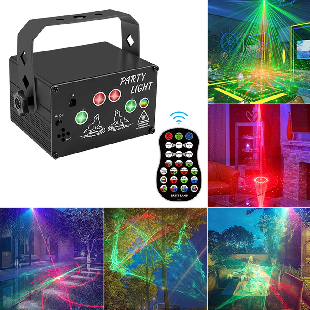 Mini DJ Disco Laser Light Projector Stage Laser Light Strobe Sound Activated Rave Projector Northern Lights Holiday Party Lamp