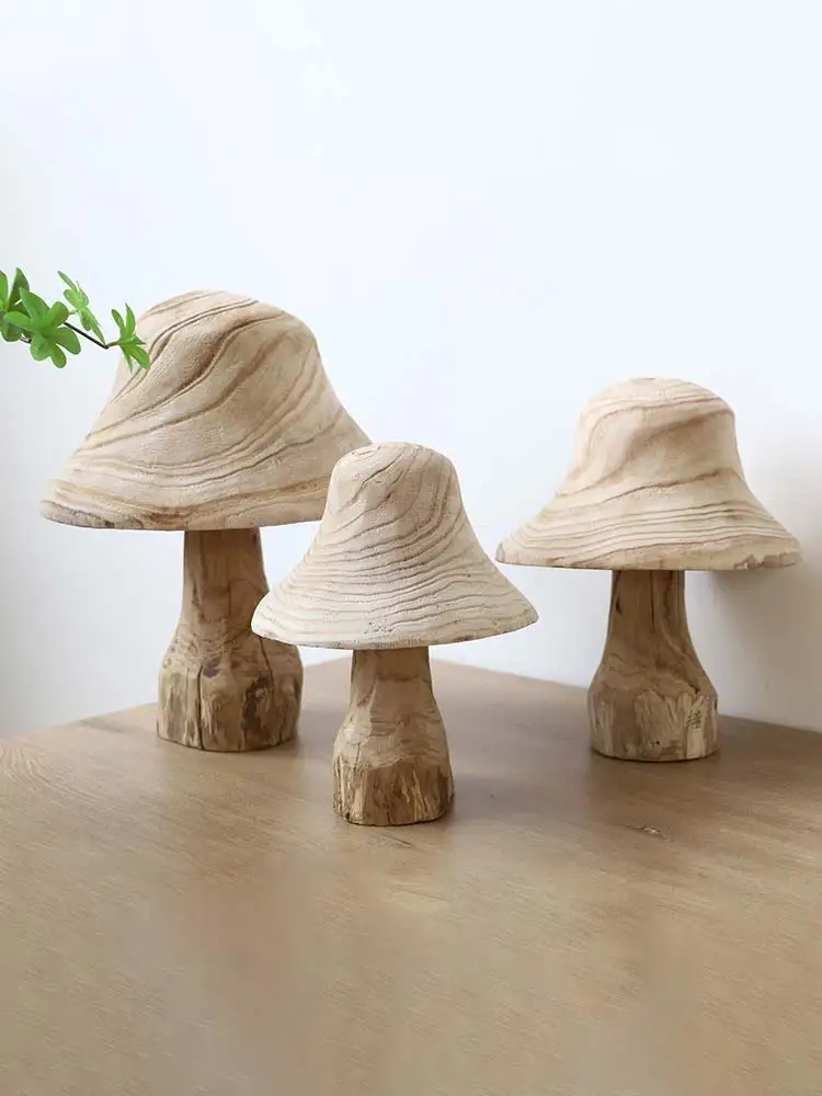 

Solid wood mushroom tabletop ornament, wabi-sabi retro homestay decoration yard landscaping creativity