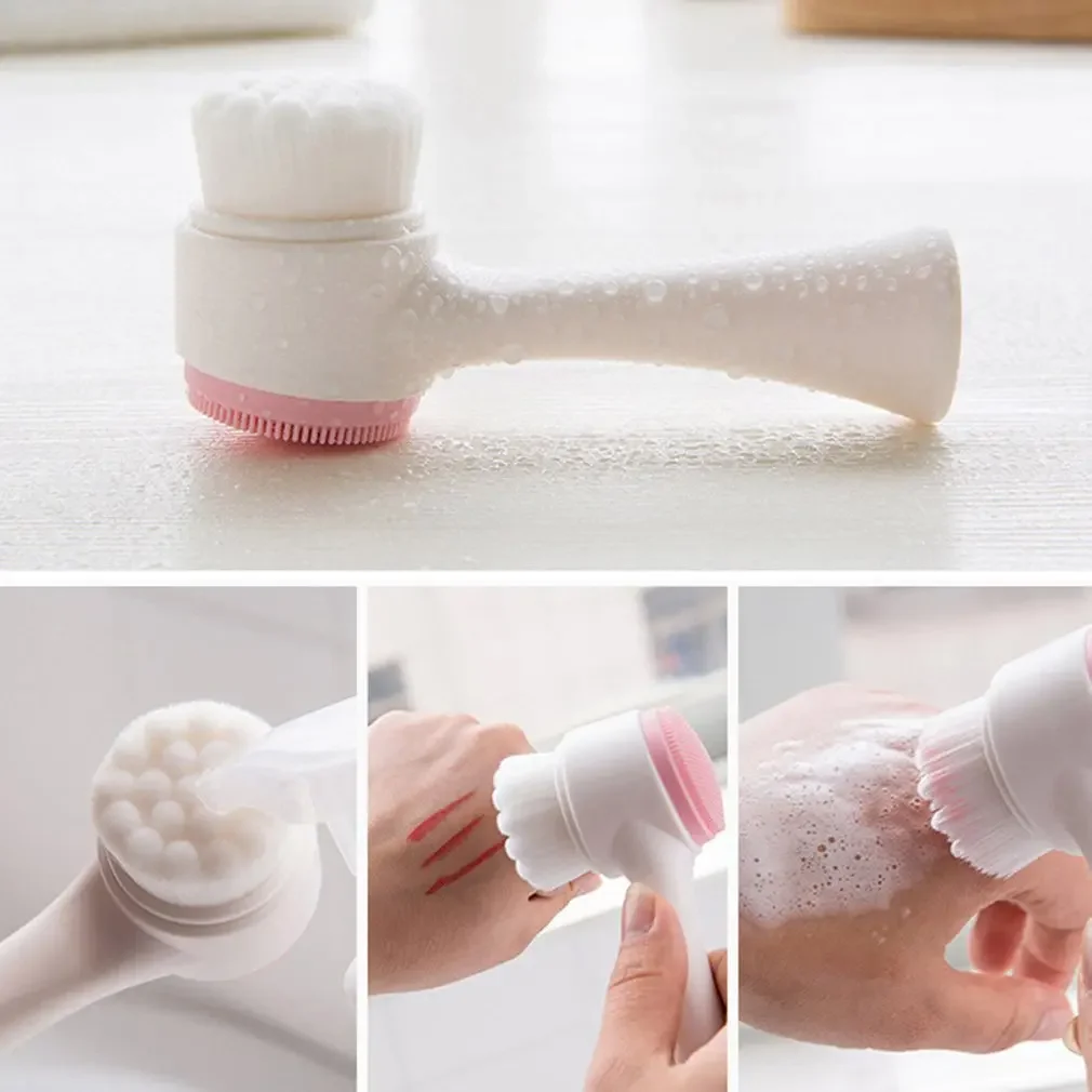 Double-sided Silicone Facial Cleanser Wash Brush Soft Mild Fiber Face Cleaning Washing Tool Skin Care Tool