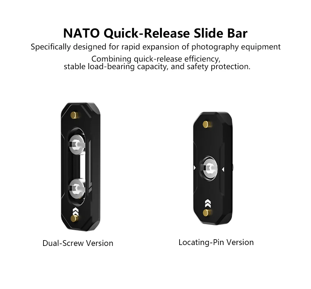 BGNing 1/4-Zoll-NATO-Schienen-Schnellwechselplatte mit Doppelschrauben-Anti-Drop-Positionierstift für DSLR-Kamerakäfige und Video-Produktionsrigs – Detail 4