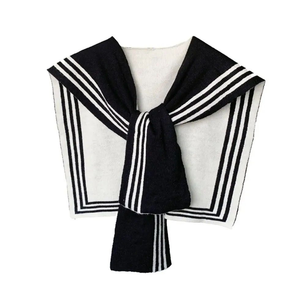 

Blouse Shoulders Fake Collar Knitted Shawl Solid Color Cape Black White Stripe Scarf Korean Style Sunscreen Wool Scarves Female