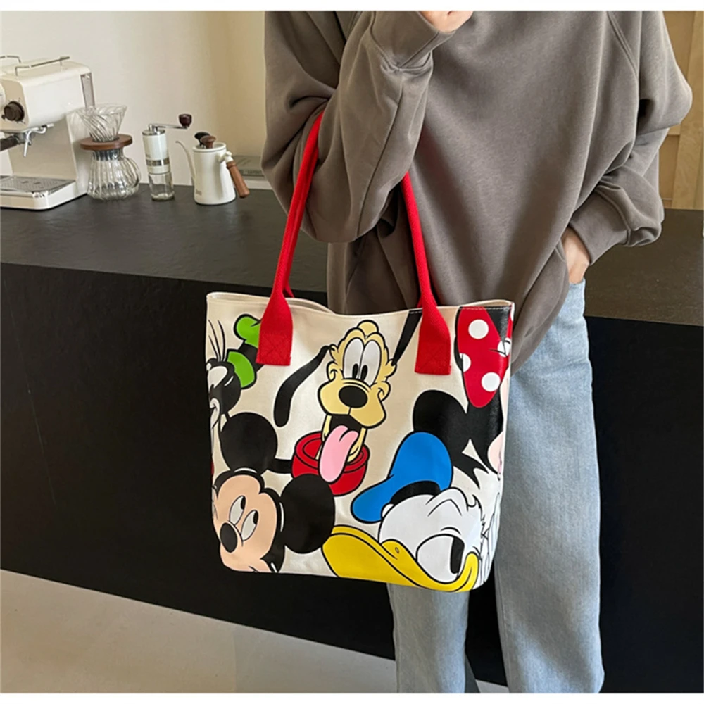 DisneyCartoon Mickey Fashion Versatile LargeCapacity Canvas Shoulder Bag Women\'s Casual Versatile Tote Bag Student Class Handbag