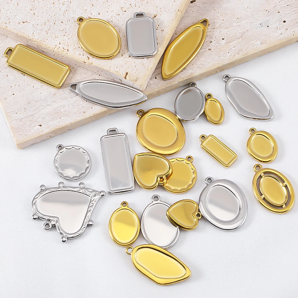 5pcs Stainless Steel Geometry Oval Frames Blank Bezel DIY Earring Geometric Heart Pendant Base Necklace Jewelry Making Wholesale view 5