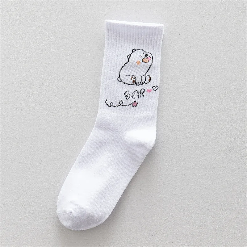 Ins New Autumn Cute Cartoon Bear Panda Rabbit White Sports Women Socks Soft Cotton Winter Socks Kawaii Hipster Street Graffiti